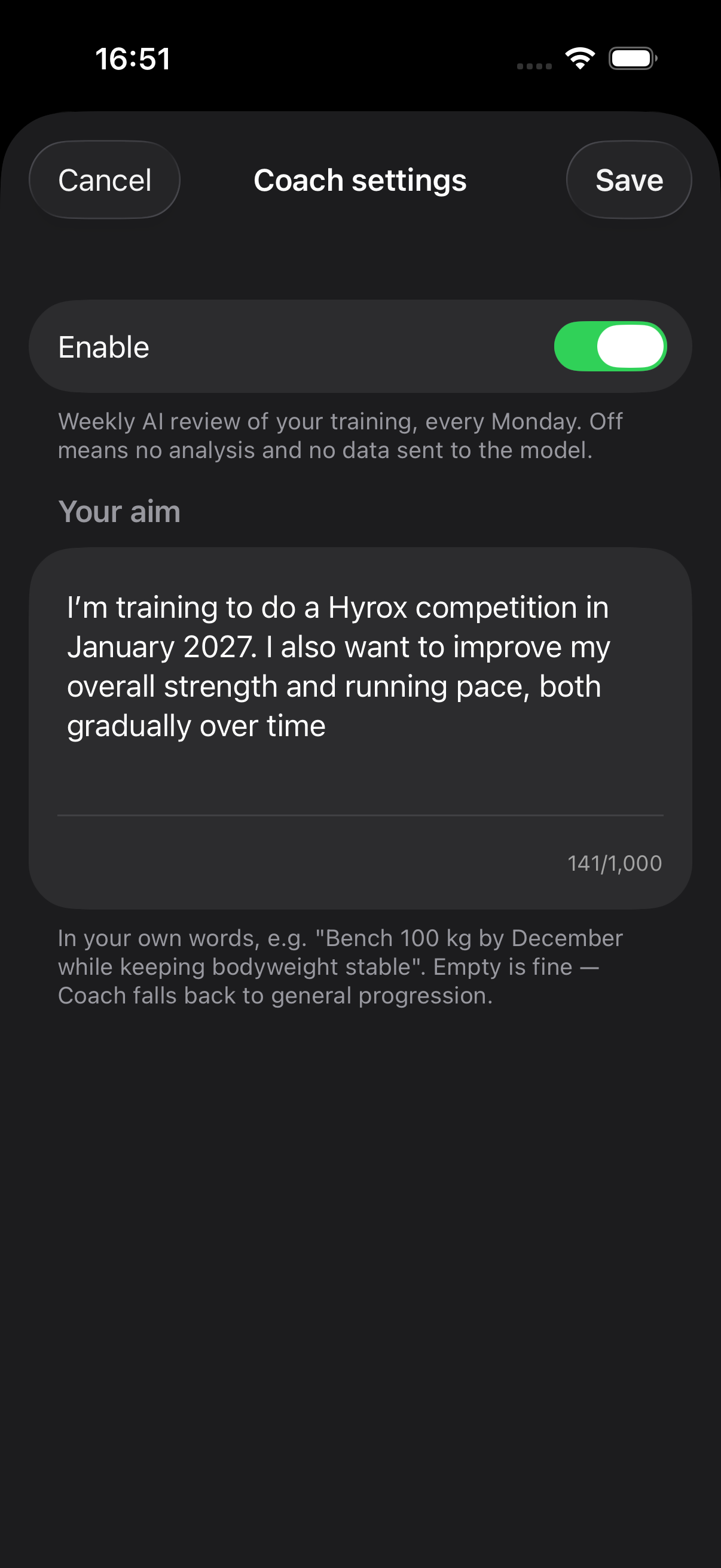 Coach weekly training review in the Hylete iPhone app