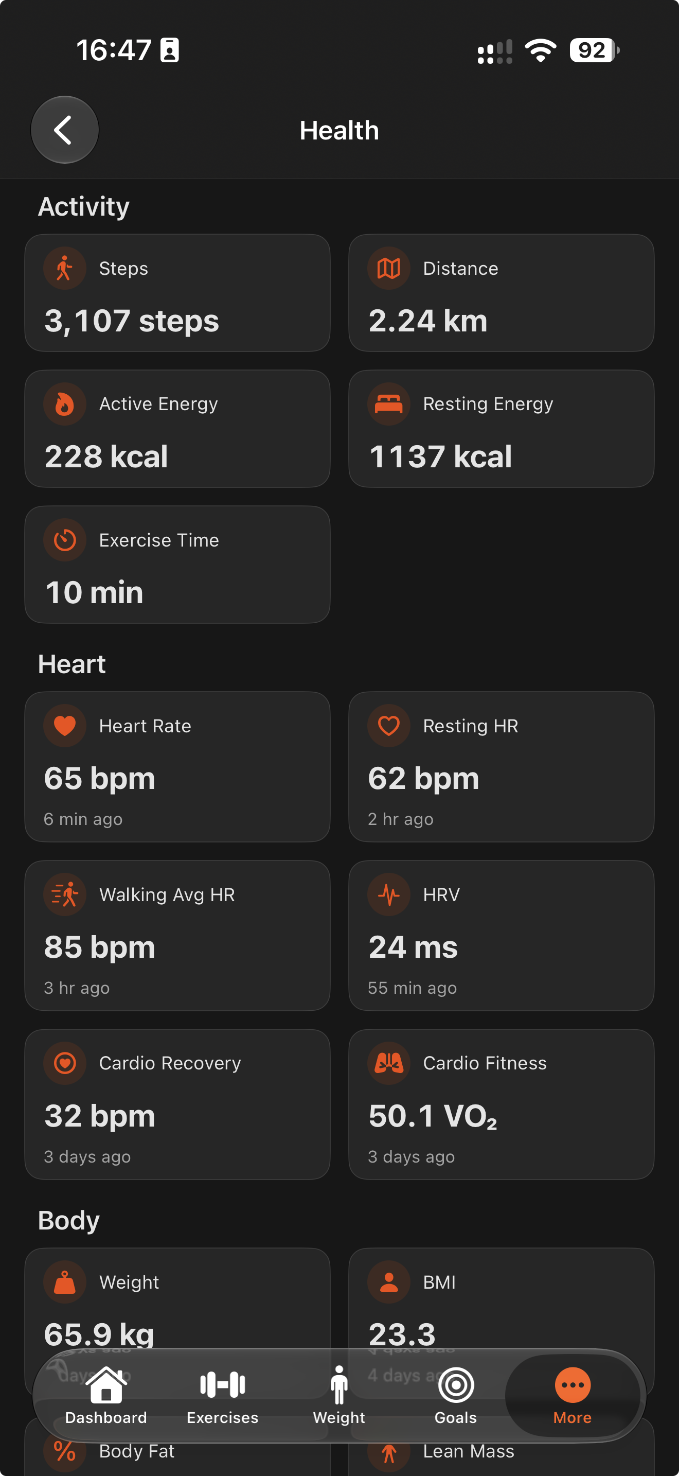 Apple Health metrics in the Hylete iPhone app